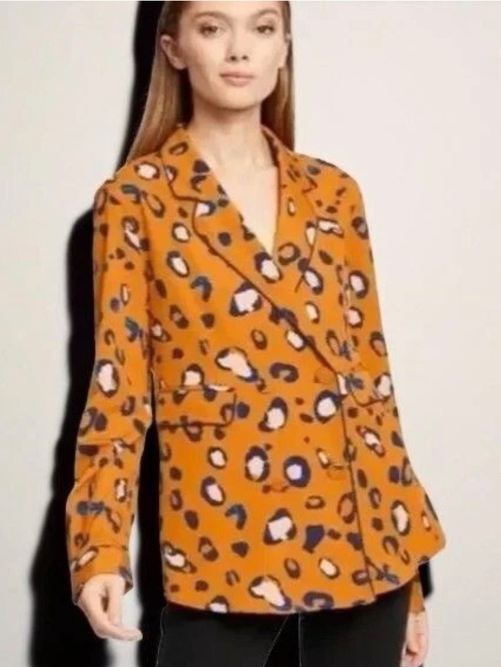 3.1 Phillip Lim Orange Leopard-Print Blazer with Blue and Cream Spots - Picture 6 of 11